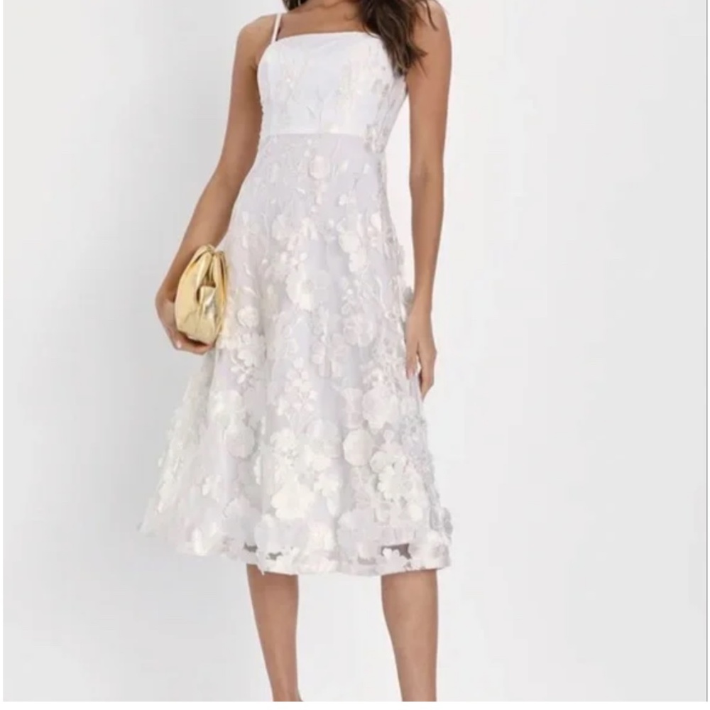 3D Floral Embroidered Midi Dress.